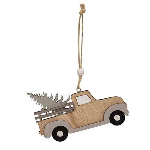 Front. BreeBe - Nordic Wooden Truck With Tree Ornament - Multicolor.