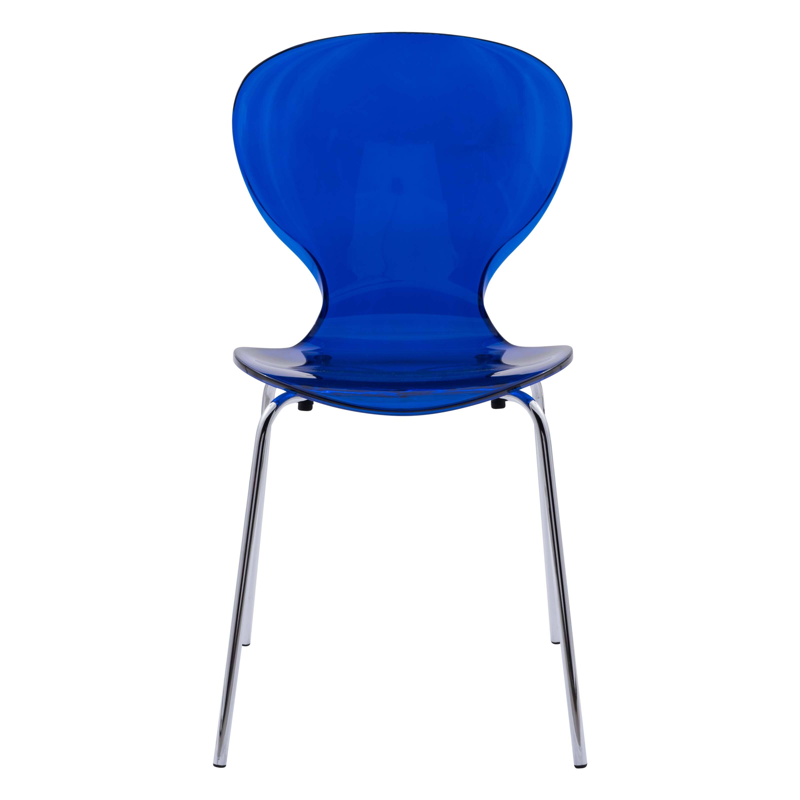 Alt View 2. LeisureMod - Oyster Clear Polycarbonate Accent Dining Chair, UV Resistant Stackable Desk Chair with Stainless Steel Legs - Transparent Blue.