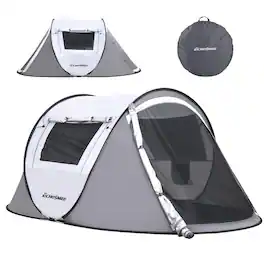 Wikistore - 2 Person Pop Up Tent Instant Setup Water Resistant Portable w/Carry Bag for Camping Hiking 3-Season - White & Brown