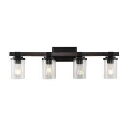 Jonathan Y - Bungalow 32" 4-Light Iron/Seeded Glass Rustic Farmhouse LED Vanity Light, Oil Rubbed Bronze - Oil-Rubbed Bronze