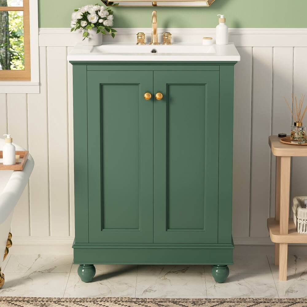 Left. Loheer - Loheer 24 inch Bathroom Vanity with Sink Green Modern Vanity Cabinet - Green.