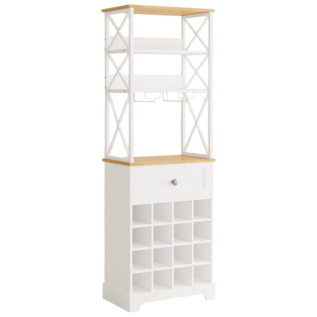 SlickBlue - Wine Bottle and Glass Rack Cabinet for Home Bar Storage - White