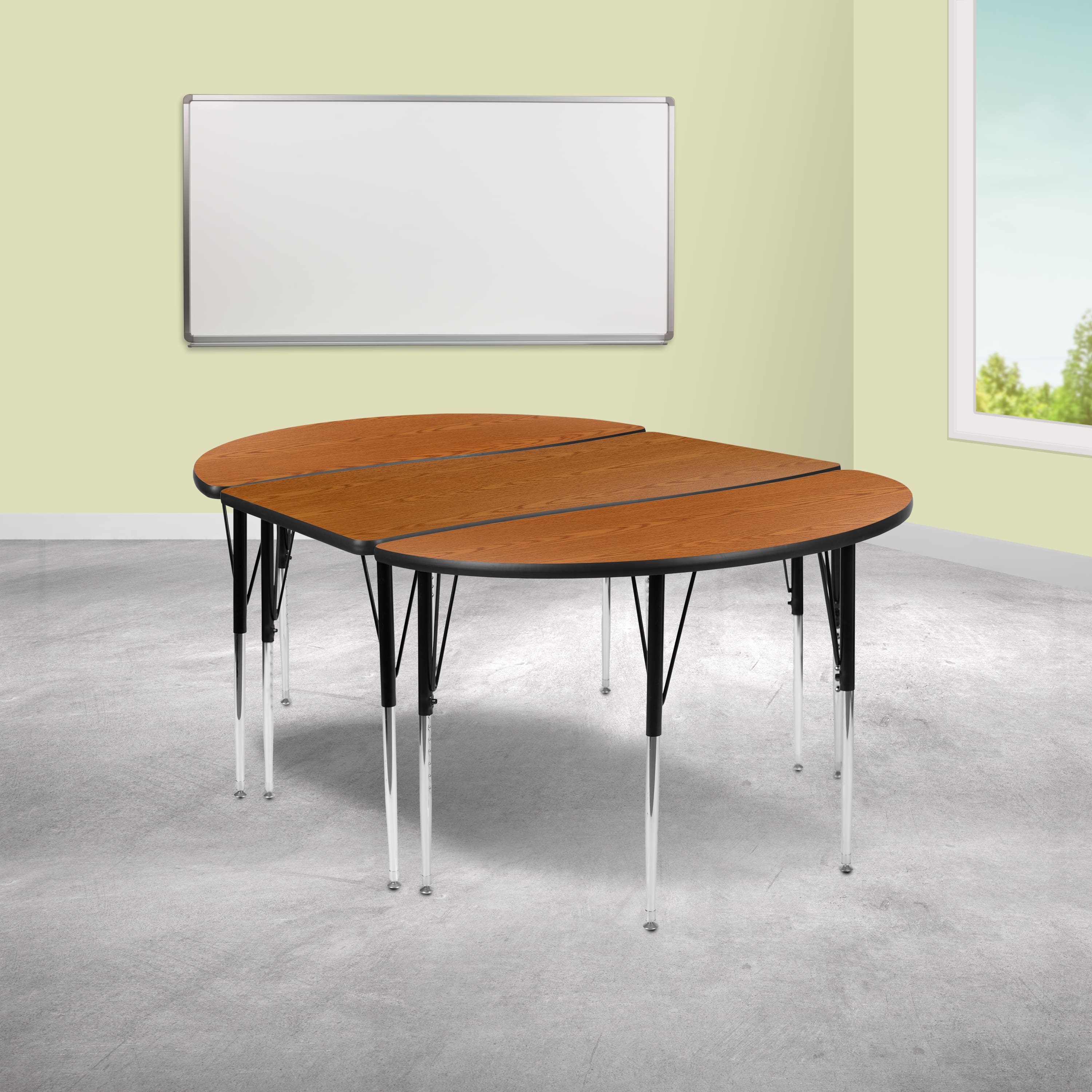 Emma + Oliver - 3 Piece 76" Oval Wave Collaborative Grey Adjustable Activity Table Set - Oak