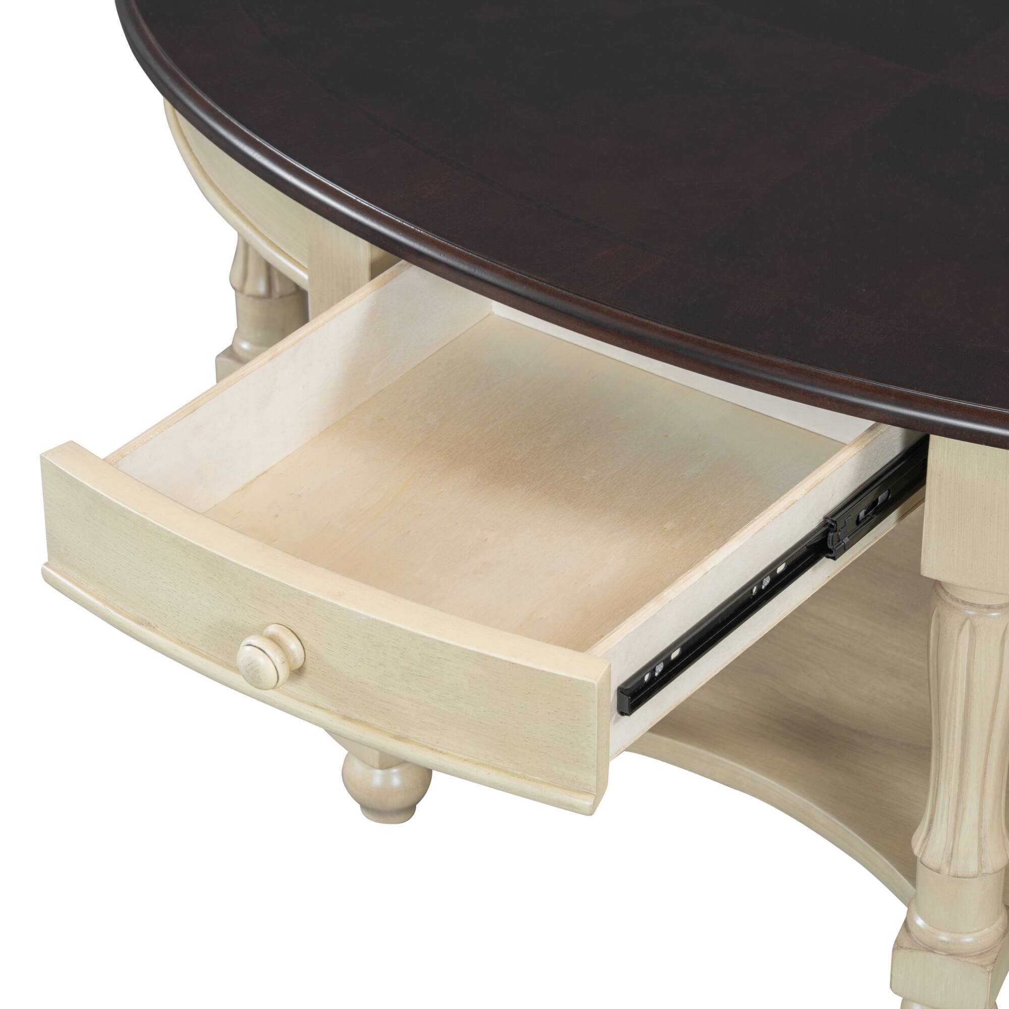 Alt View 7. GOODSILO - Vintage Oval Coffee Table with Drawer and Storage Shelf, French Country Accent Table for Living Room - Beige+Cherry.