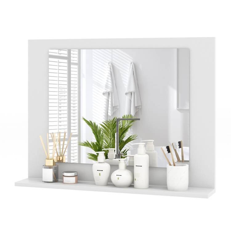 Front. Hivvago - Rectangular Bathroom Wall Mirror with Storage Shelf and White Wood Frame - White Wood Frame.