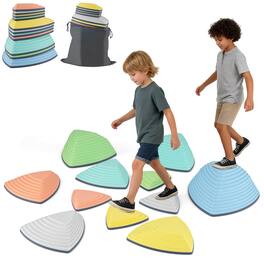 Costway - Set of 11 Non-Slip Balance Stones with Storage Bag for Motor Skills, Strength - Multicolor