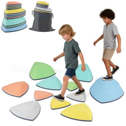 Front. Costway - Costway Set of 11 Non-Slip Balance Stones with Storage Bag for Motor Skills, Strength - Multicolor.