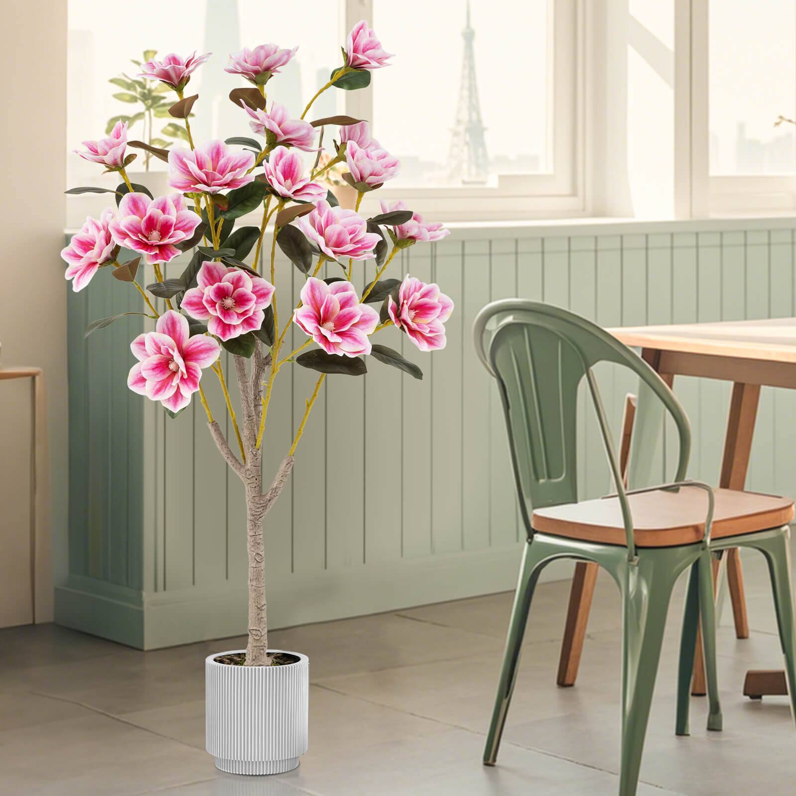 Alt View 3. Costway - Costway 2 PCS 51" Artificial Magnolia Tree with Elegant PEVA Leaves Multi-branch Trunks - Green,White,Pink.