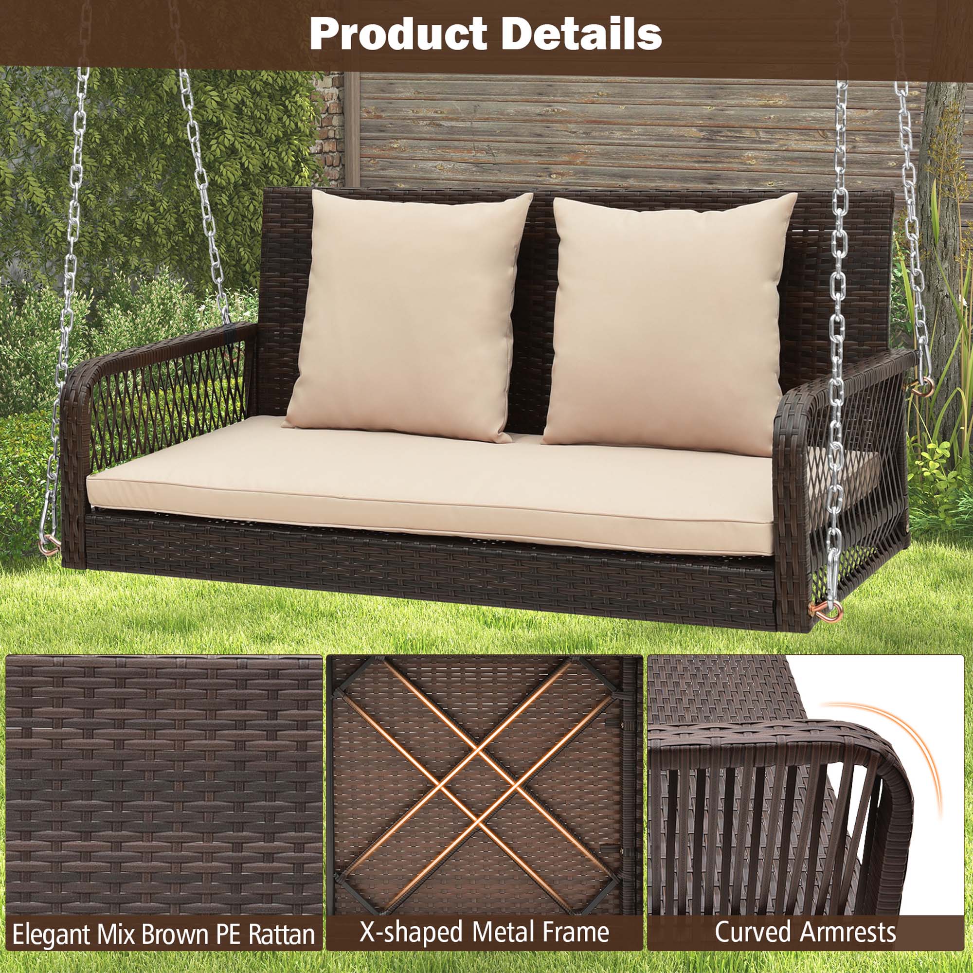 Product Details
Elegant Mix Brown PE Rattan
X-shaped Metal Frame
Curved Armrests