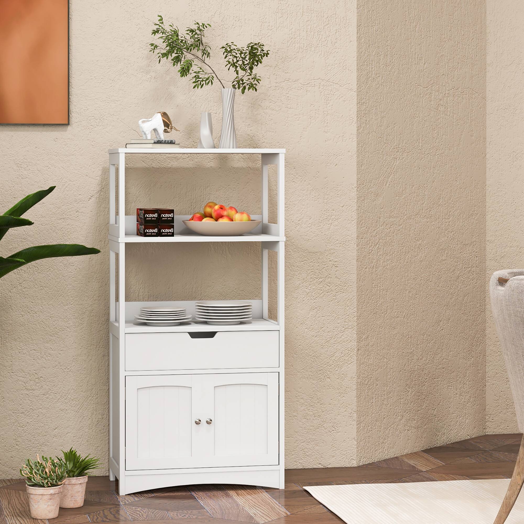 Alt View 4. Gymax - Gymax Bathroom Storage Cabinet w/Drawer Shelf Cupboard Floor Cabinet White - White.