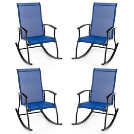Gymax - Set of 4 Outdoor Rocking Chair Patio Rocker w/ Breathable Fabric - Navy + Black