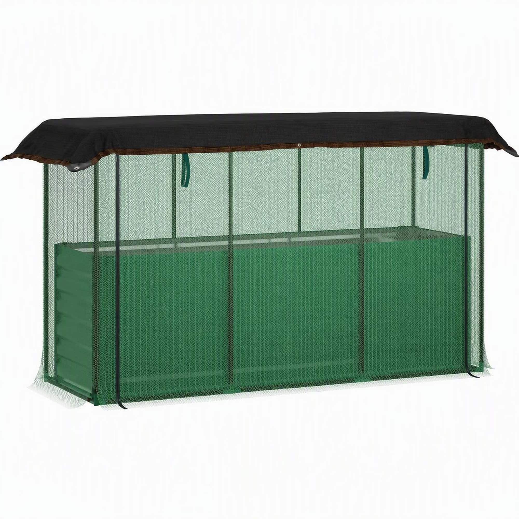 RYHNUYNE - Galvanized Steel Raised Garden Bed with Crop Cage and Shade Cloth, Open Bottom Planter Box for Vegetables, 72.8 - Green