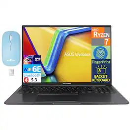 ASUS - Vivobook 16 Laptop 16.0 WUXGA Display (Ryzen 7 7730U, 16GB, 1TB SSD, Win 11 Home) w/Dockztorm Wireless Mouse - Indie Black
