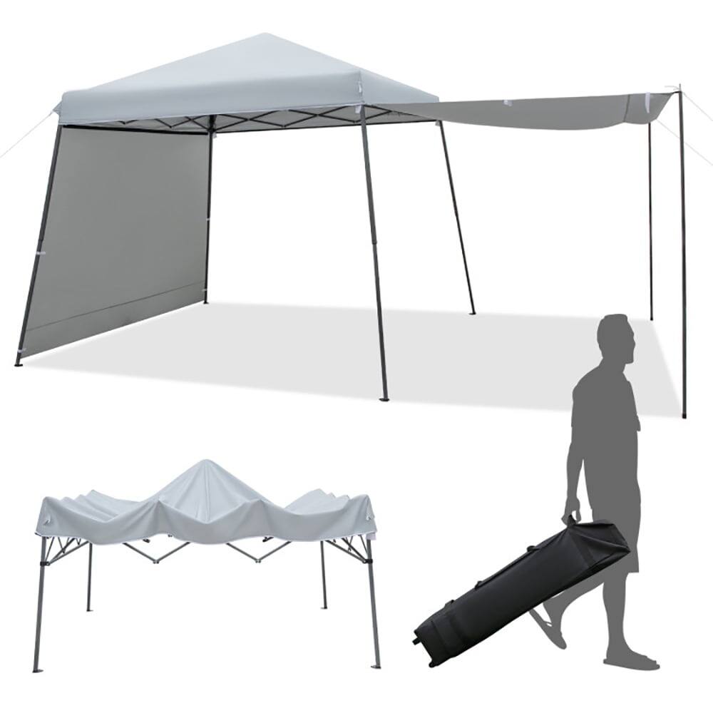 Angle. Pefilos - Patio 10x10FT Instant Pop-up Canopy Folding Tent with Sidewalls and Awnings Outdoor-Gray, Party Tent for Outside Party - Gray.