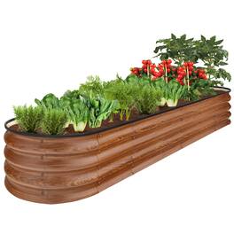 Best Choice Products - 8x2x1ft Outdoor Metal Raised Oval Garden Bed, Planter Box for Vegetables, Flowers - Wood Grain