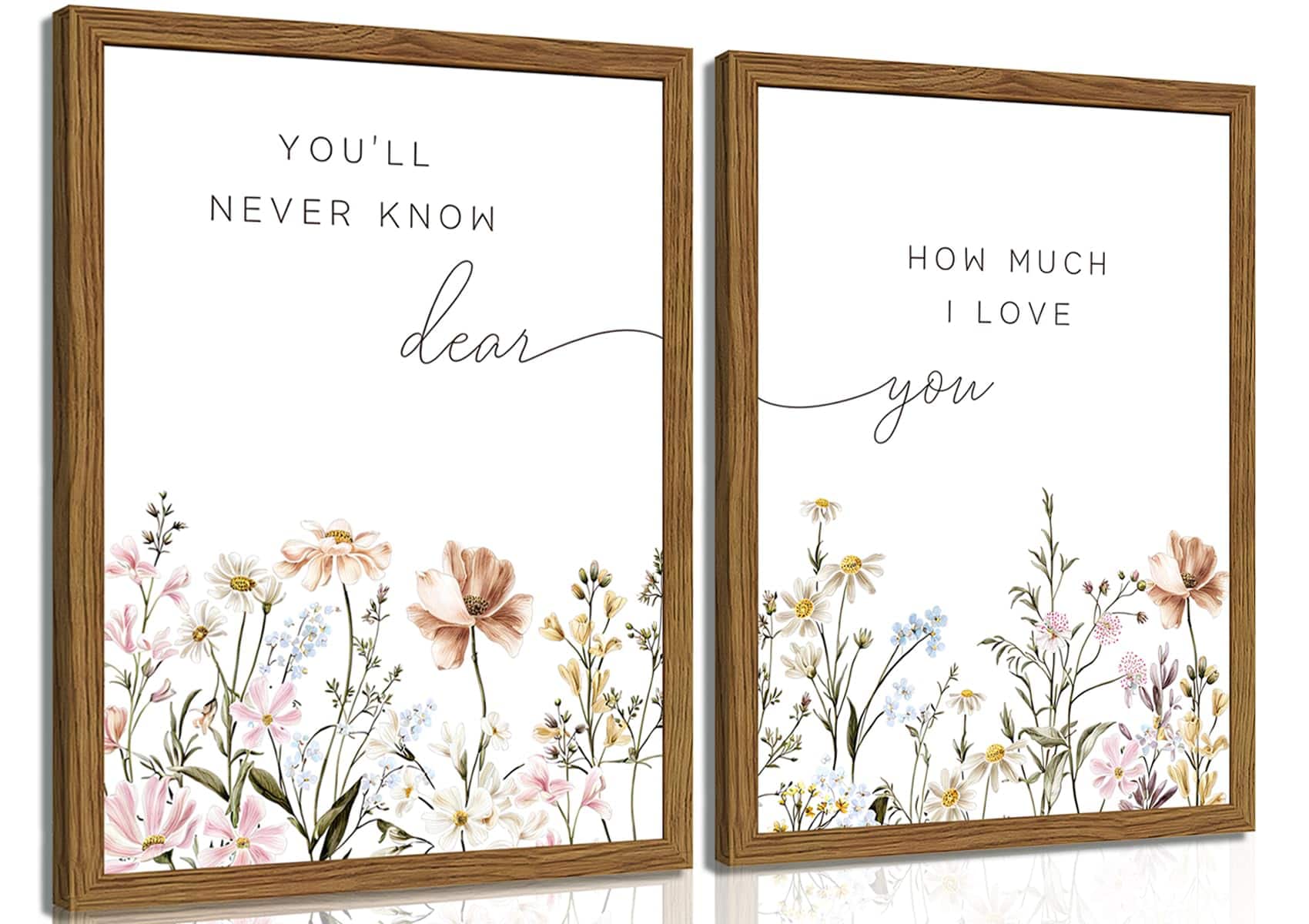 Fabibe - Frame Vintage Wall Art Set of 2, Retro Farmhouse Wildflower Wall Decor Paintings Art Pictures, Country Floral Field Land - Colorful Flowers 24L" x 16W" Framed