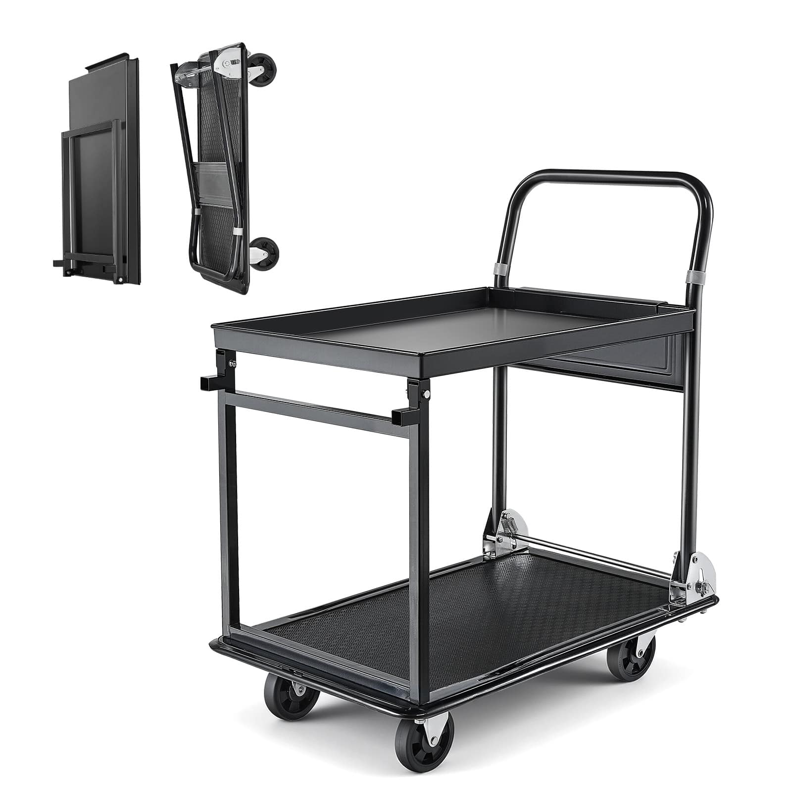 VEVOR - Foldable Push Cart Dolly, 700 lbs, Heavy Duty Platform Hand Truck with Wheels, High-Strength Steel - Black