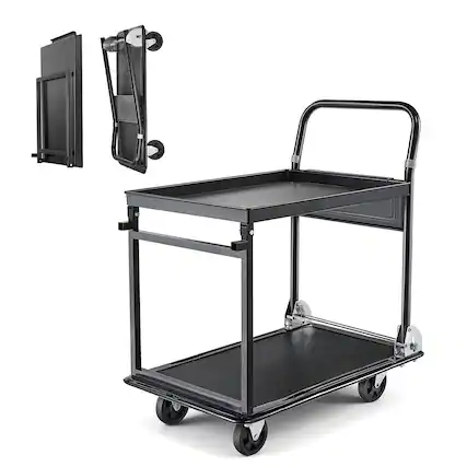 Front. VEVOR - Foldable Push Cart Dolly, 700 lbs, Heavy Duty Platform Hand Truck with Wheels, High-Strength Steel - Black.
