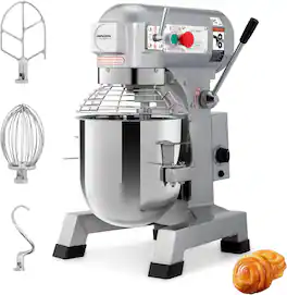 Winado - Commercial Dough Mixer Electric Stand Food Mixer 15qt. 3-Speed 550W with Hooks - Silver