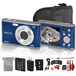 Minolta - MND23 Digital Camera (Blue), 48MP Point & Shoot Camera, 2.7K Video Recording, 16x Digital Zoom + More