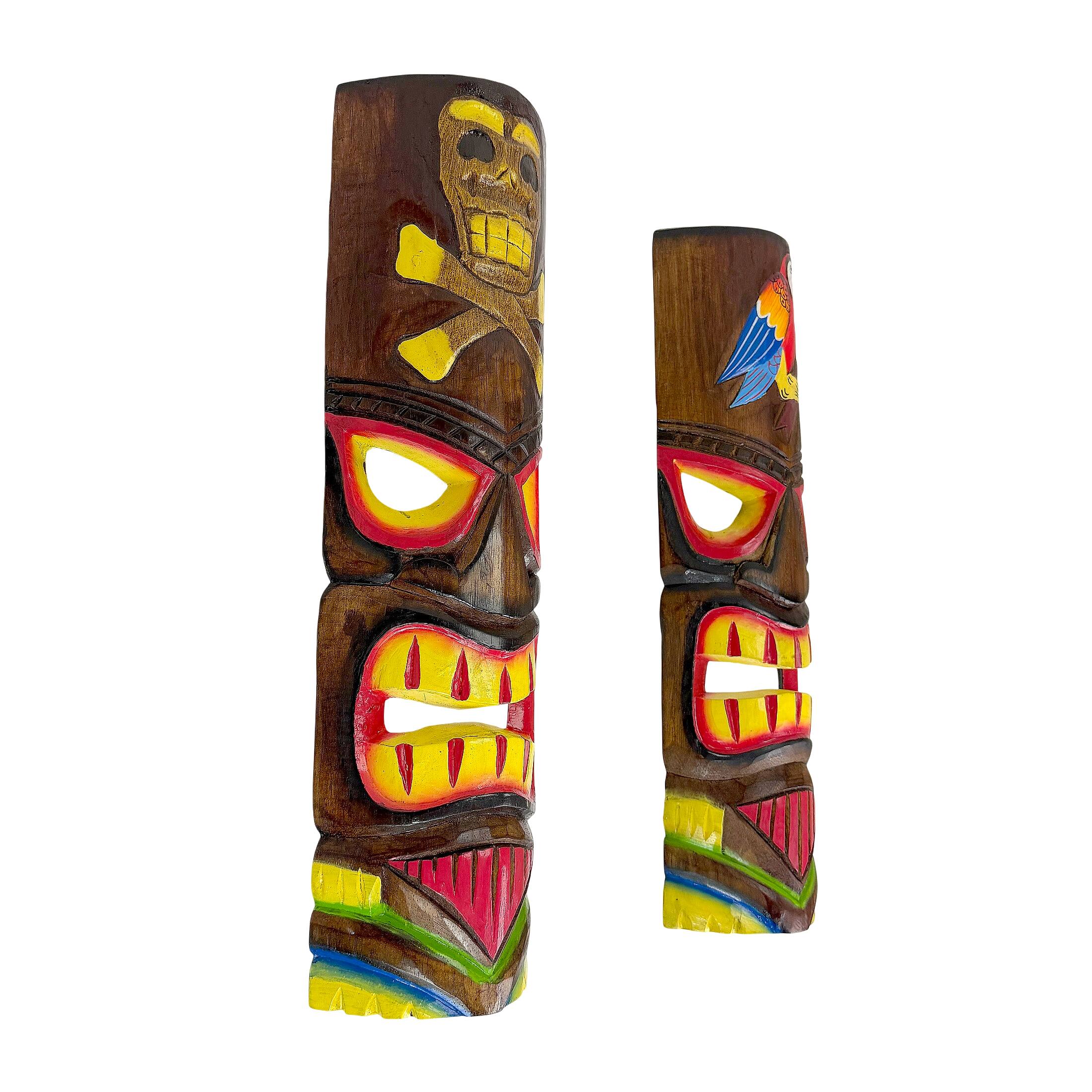 Alt View 1. Things2Die4 - Set of 2 Tiki Wall Masks Hand Carved Wood 19.75 in Parrot Skull Decor - Brown.