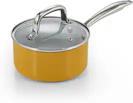 Cook N Home - 1.5qt Ceramic Nonstick Sauce pan Everyday Milk Soup Oatmeal with Glass Lid,Stay Cool Handle,Induction - Yellow