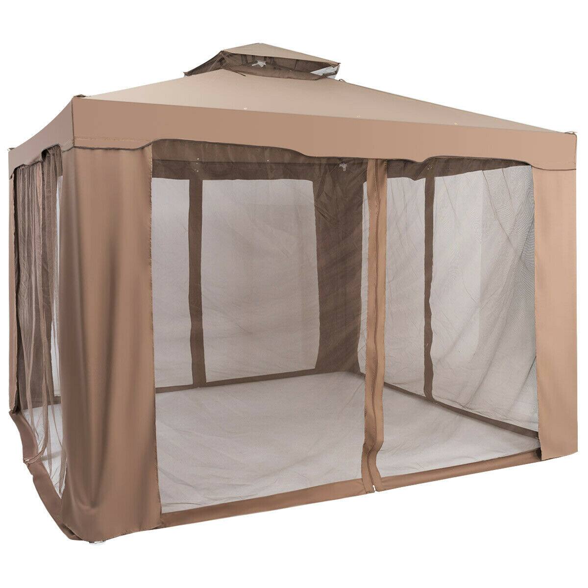 Alt View 8. Gymax - Gymax 10'x 10' Canopy Gazebo Shelter W/Mosquito Netting Outdoor Patio Coffee - Coffee.