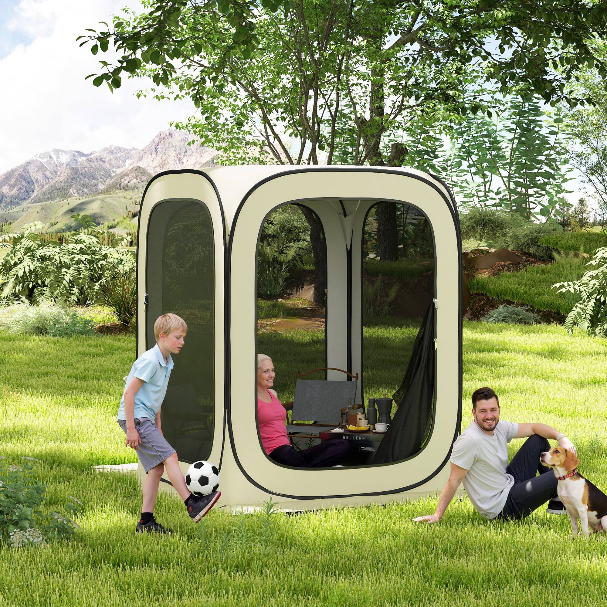 Alt View 1. Outsunny - 6 x 6ft Pop Up Screen Tent, Portable Camping Gazebo Canopy Screen House with UPF50+ Oxford Cloth and Carry Bag - Beige.