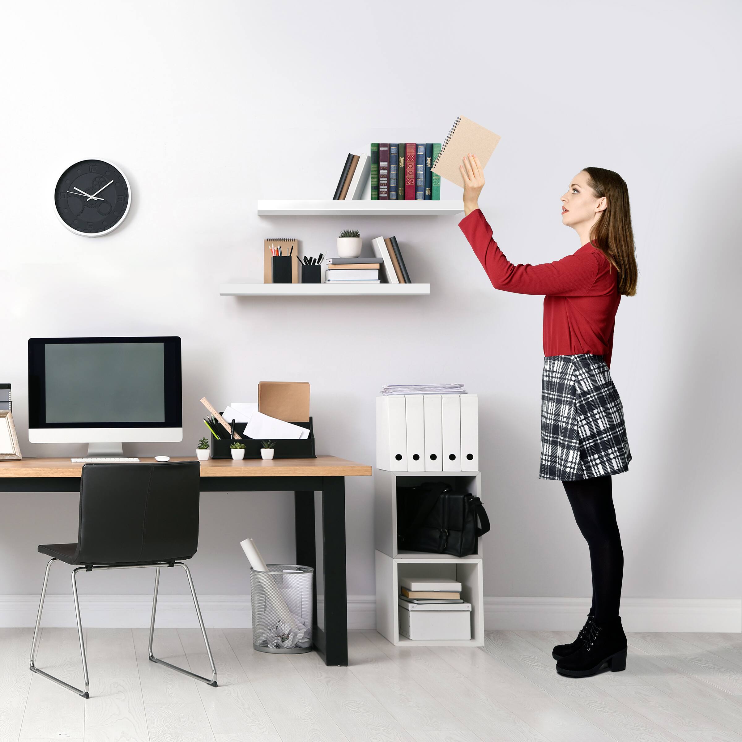 Alt View 5. Sorbus - Set of 3 (24"x9") Sorbus Floating Shelves with Invisible Brackets - for Bedroom, Kitchen Decor, Bathroom Shelves - White.