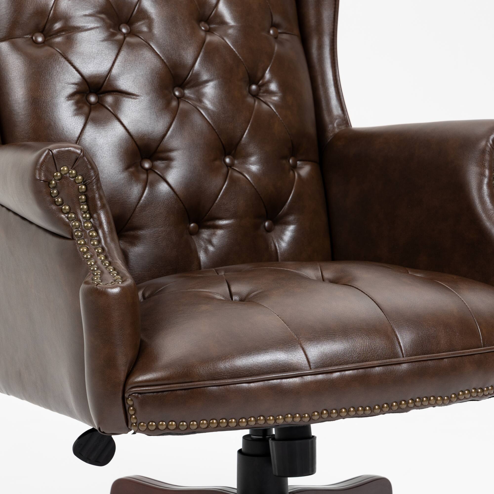 Back. GOODSILO - Premium High-Back Executive Office Chair with Ergonomic Support and Smooth-Rolling Casters Leather Design - Brown.