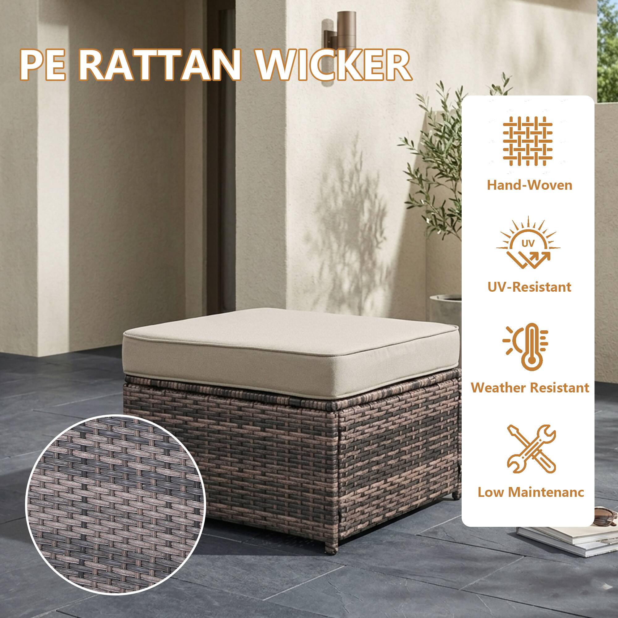 PE RATTAN WICKER

- Hand-Woven
- UV-Resistant
- Weather Resistant
- Low Maintenance