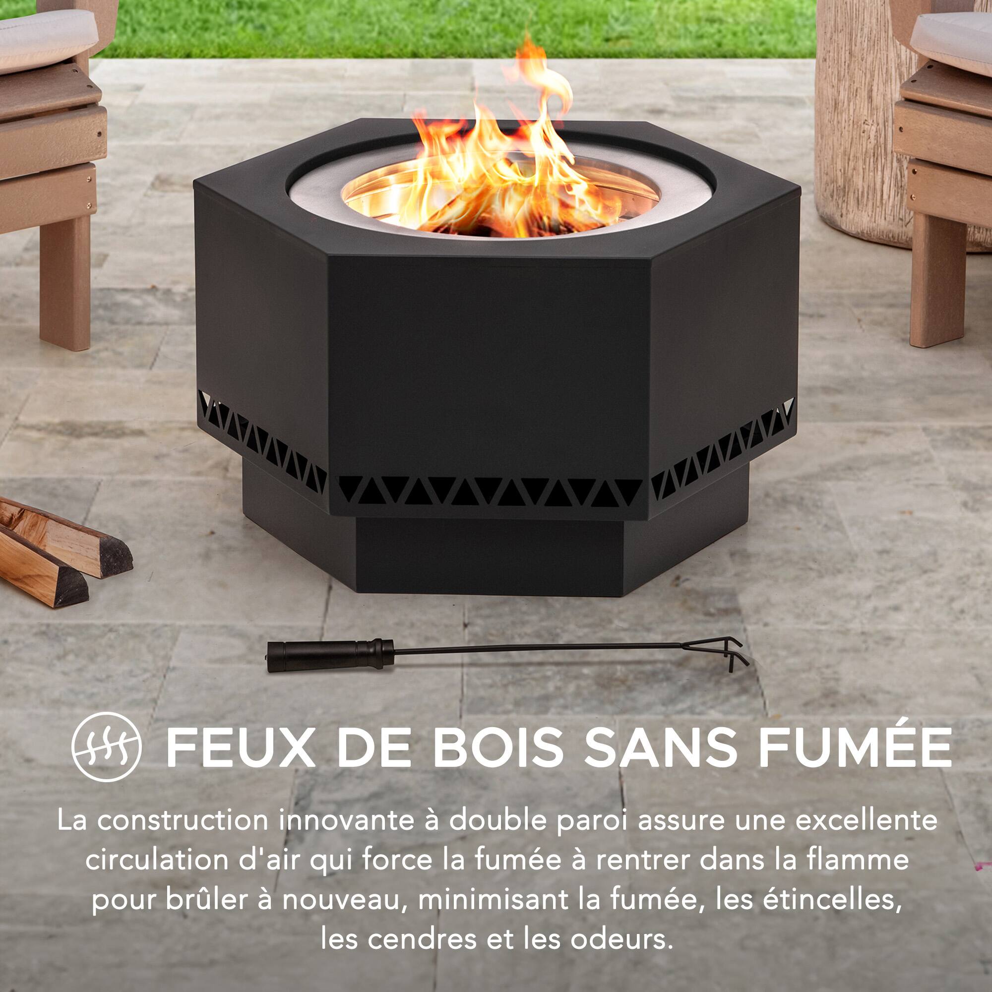 FEUX DE BOIS SANS FUMÉE

La construction innovante à double paroi assure une excellente circulation d'air qui force la fumée à rentrer dans la flamme pour brûler à nouveau, minimisant la fumée, les étincelles, les cendres et les odeurs.