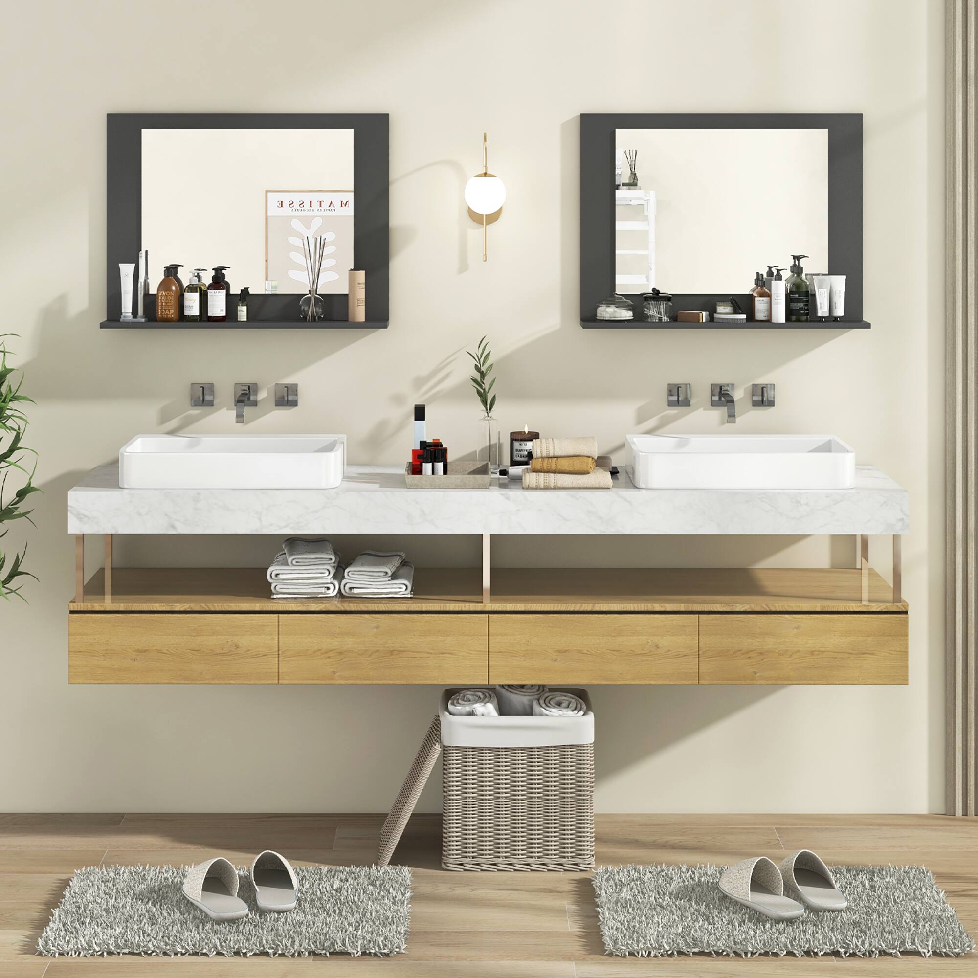 Alt View 1. Gymax - Gymax Bathroom Mirror w/ Shelf 23.5'' x 17.5'' Rectangle Wood Frame Vanity Mirror Gray - Gray.