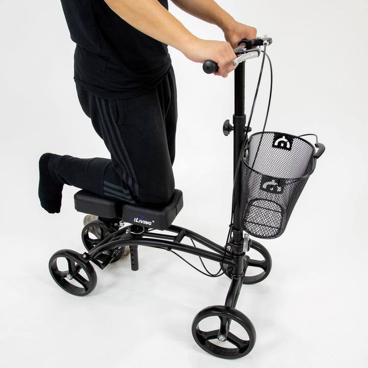 Alt View 5. iLIVING - ILG-611 Knee Walker Scooter, Steerable Rollator with Basket, Adjustable Pads & Tiller, Dual Brakes, Crutch Alternative - Black.