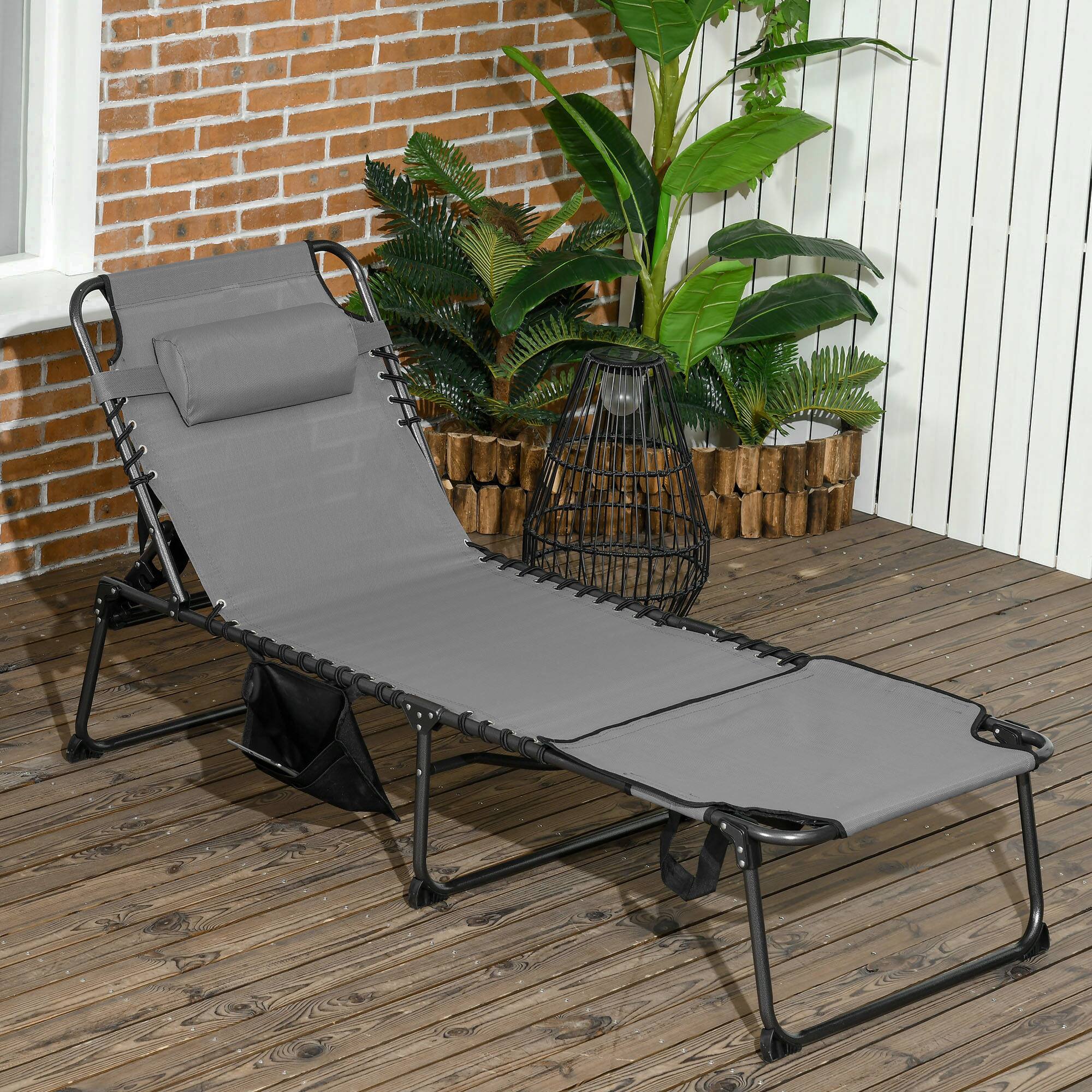 Alt View 1. Outsunny - Folding Chaise Lounge with 5-level Reclining Back, Tanning Chair with Face Hole, Outdoor Lounge Chair - Gray.