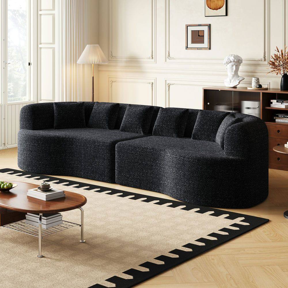 Alt View 1. Kadyn - 106.3" Curved Sectional Sofa, 4-Seater Corduroy Cloud Couch with 6 Pillows and Memory Foam - Black.