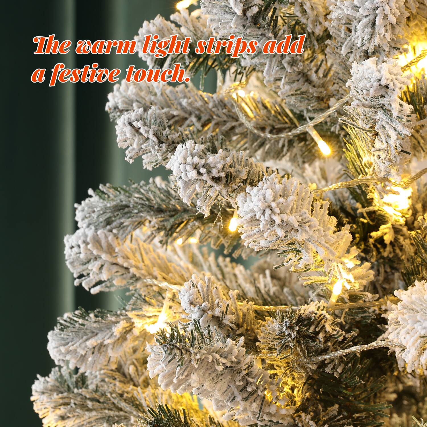 The warm light strips add a festive touch.