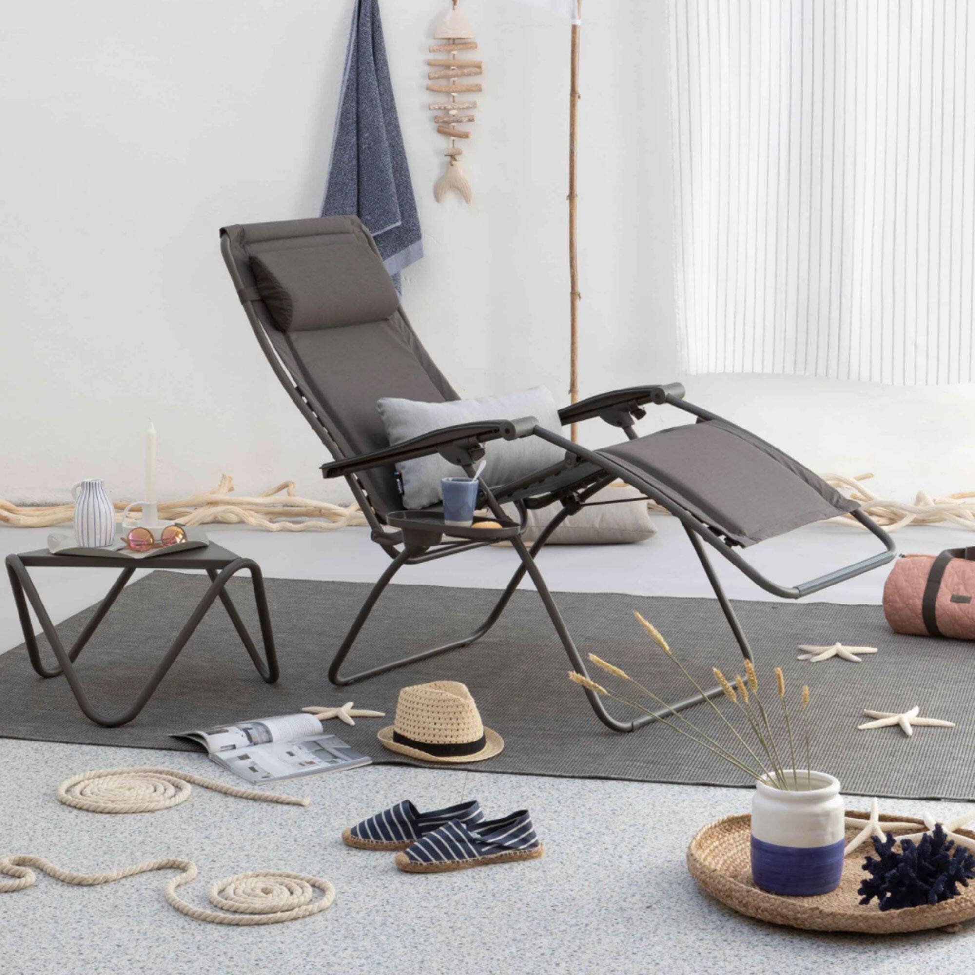 Alt View 3. Lafuma - Lafuma RSX Clip Sunbrella Outdoor Steel Folding Patio Lawn Recliner Chair, Slate - Gray.