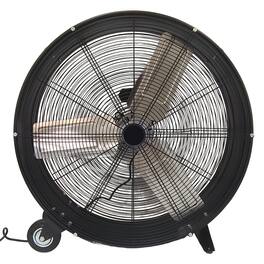Loheer - 30 In High Velocity Drum Fan, 2 Speed Heavy Duty Industrial Fan, With Wheels & Handle Garage, Warehouse, Workshop - Black