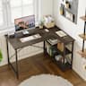 Bestier - L-Shaped Corner Computer Desk with Storage Shelf - 48" wide - Dark Walnut