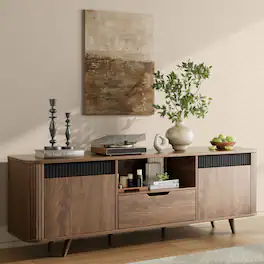 Furnulem - Modern Wood Tv Stand With Power OutletStorage And Shelves To Fit Up To 65 In Tvs - Brown