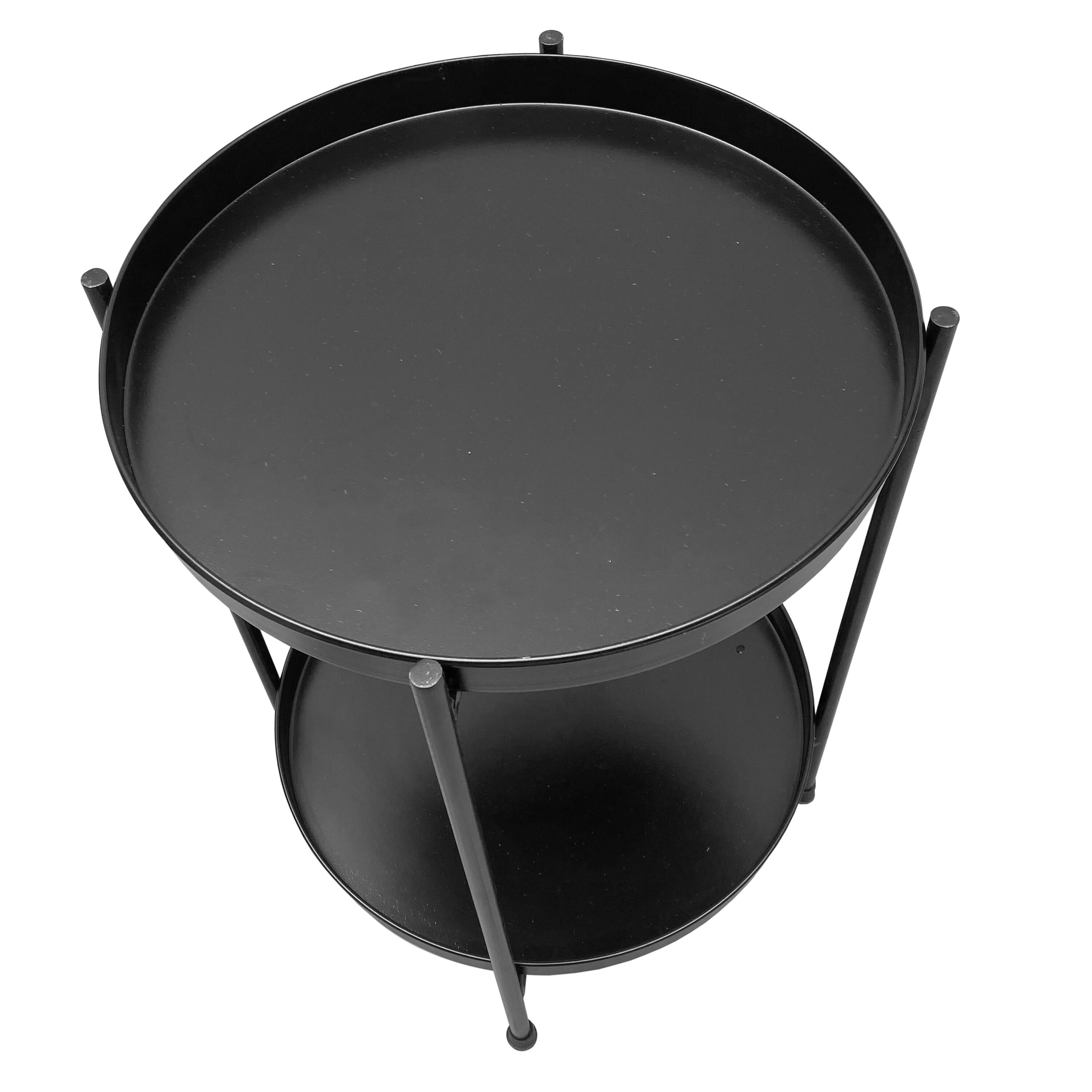 Alt View 5. Manhattan Lane - Vica 15 Inch Modern Side End Table, Metal Round Tray Top, Foldable Legs - Black.