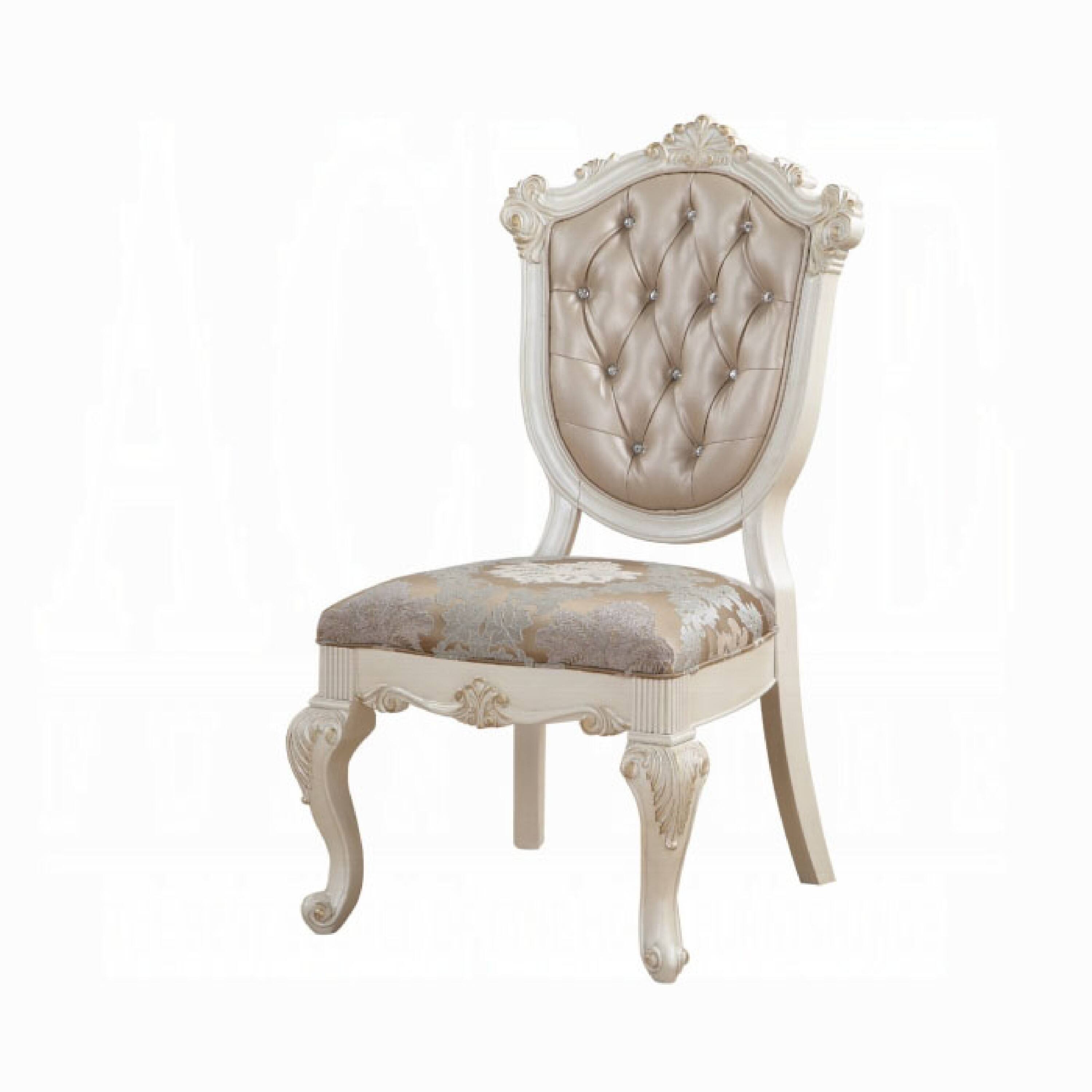 Alt View 2. Manhattan Lane - Cheny Dining Side Chair Set of 2, Faux Leather, Baroque Pearl Beige - Pearl White, Rose Gold.