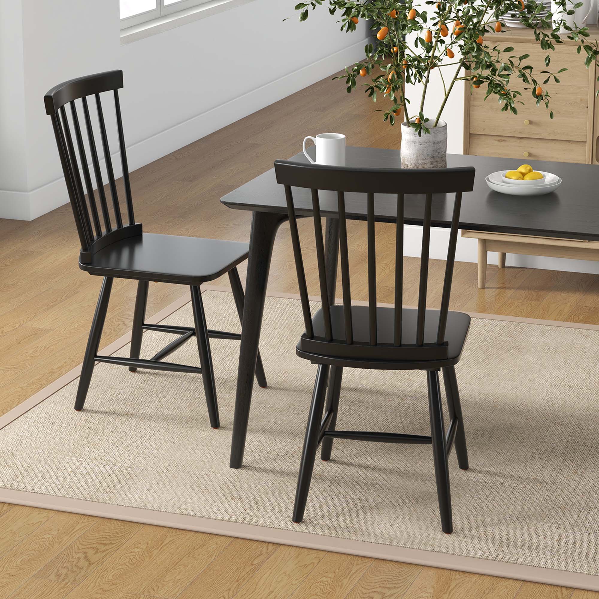 Alt View 1. Costway - Costway Windsor Dining Chairs Set of 2 Armless Spindle Back Solid Rubber Wood - Black.