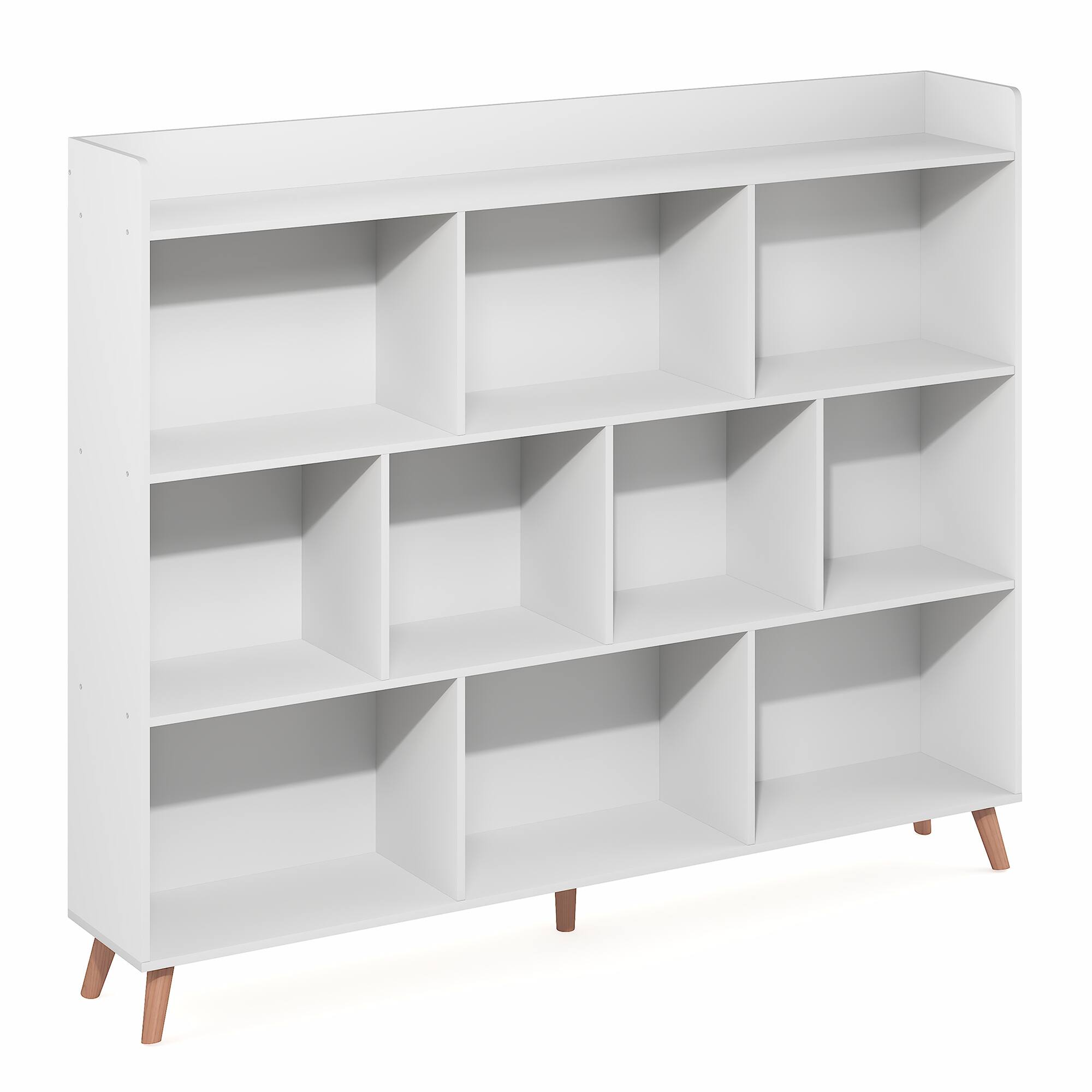 Alt View 4. Furinno - CLAUDE 10-Cube Mid Century Bookshelf, Bookcase, Storage Organizer with Wood Legs, for Living Room, Bedroom, Home Office - White.