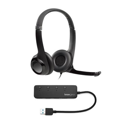 Front. Logitech - Logitech USB Headset H390 with Noise Cancelling Mic and 4 Port USB Hub.