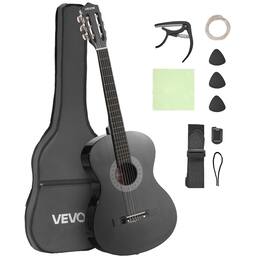 VEVOR - 38-Inch Classical Guitar Starter Set, Wooden Acoustic Guitar for Beginners, Includes Nylon Strings, Carry Bag, Strap - Black