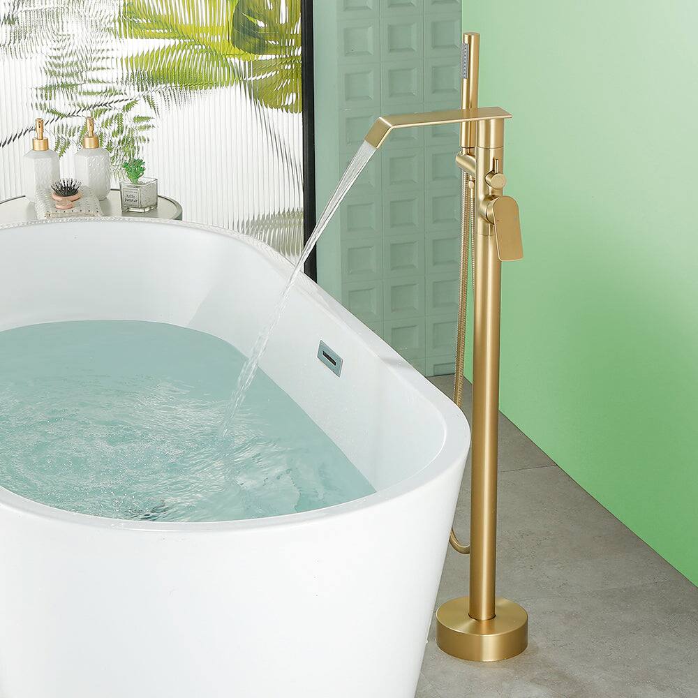 Alt View 1. Boyel Living - Black Bathtub Faucet 2-Function Brass Pressure Balance Valve 3-Function Hand Shower 1.5m PVC Hose - Brushed Gold.