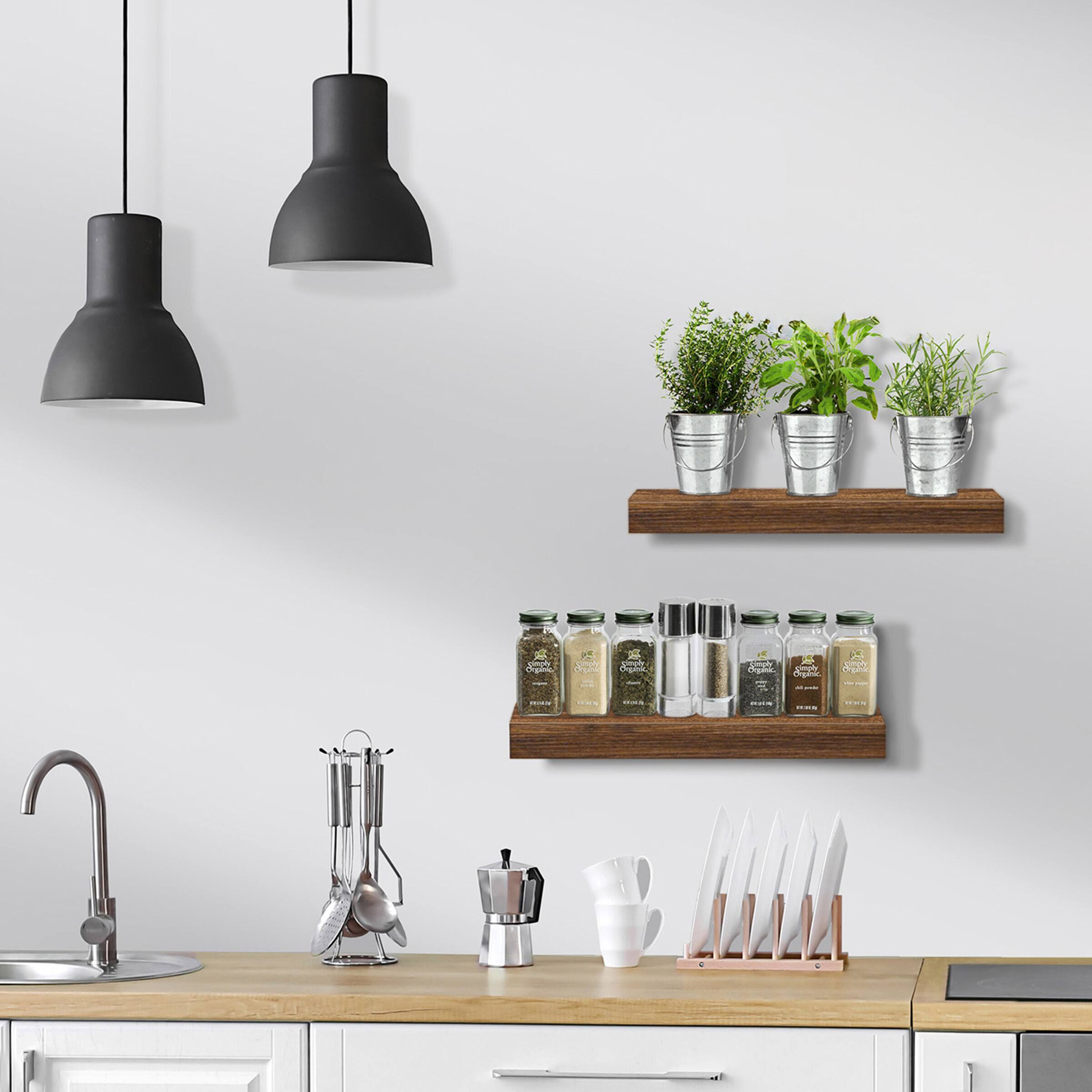 Alt View 1. Sorbus - 2 Pack (16"x5") Sorbus Floating Wall Shelves for Bedroom, Decor, Kitchen, Living Room - for Trophies, Frames, Bookshelf - Walnut.