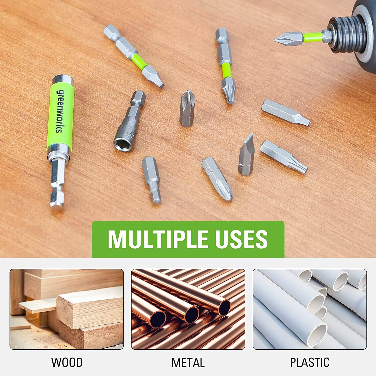greenworks  
MULTIPLE USES  
WOOD  
METAL  
PLASTIC